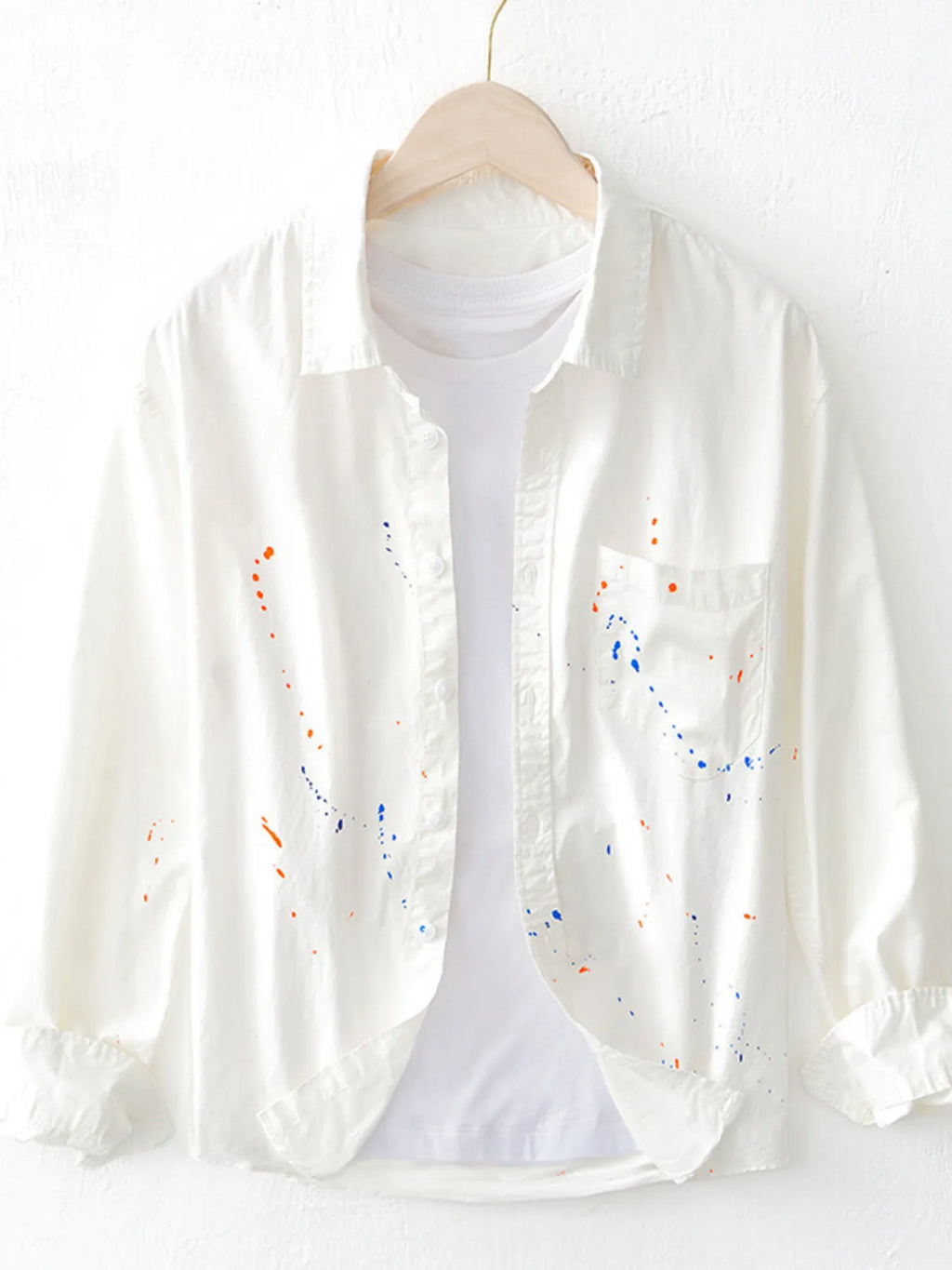 Men's Plus Size Paint Splatter Button Up Shirt