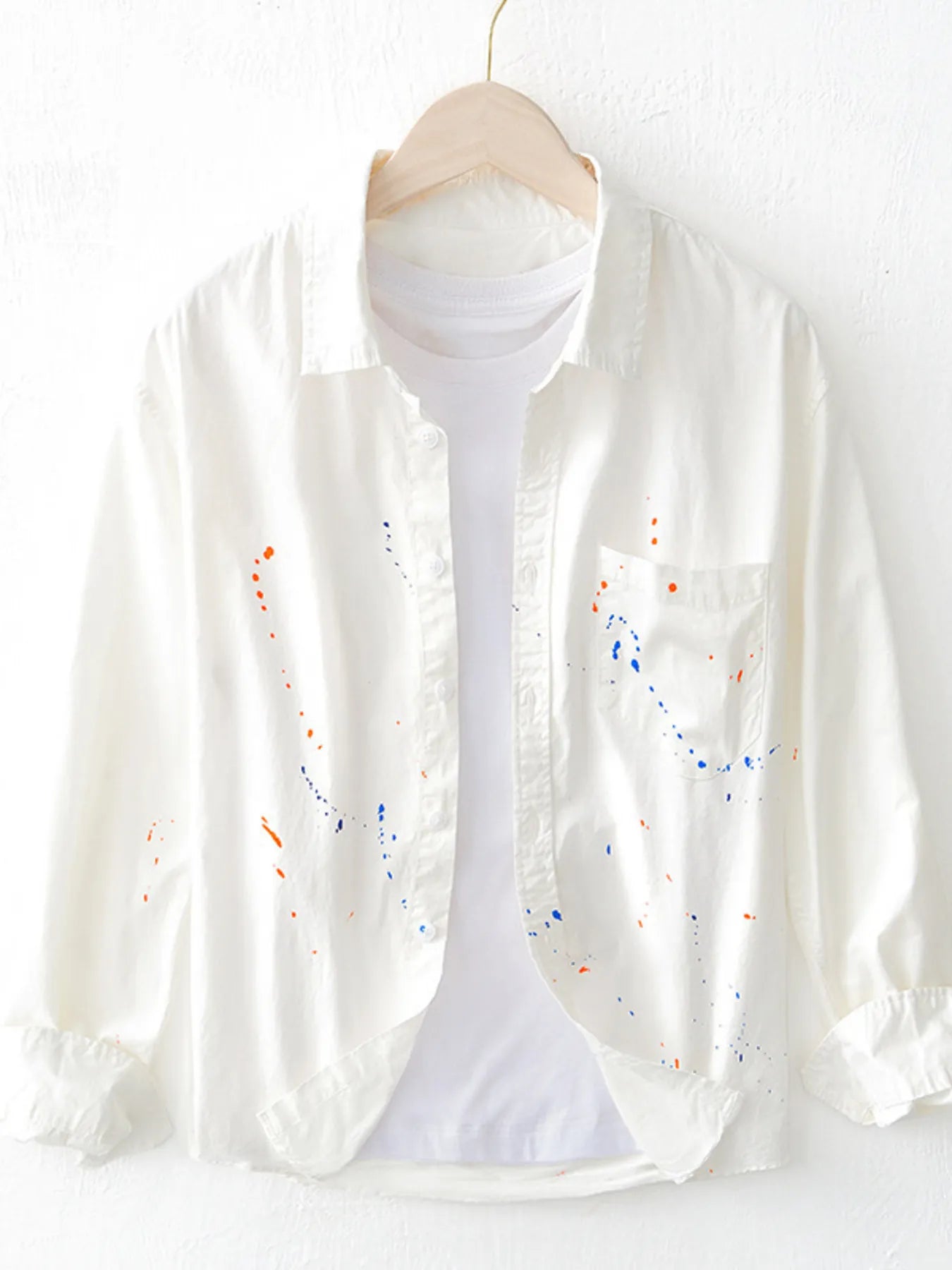 Men's Plus Size Paint Splatter Button Up Shirt