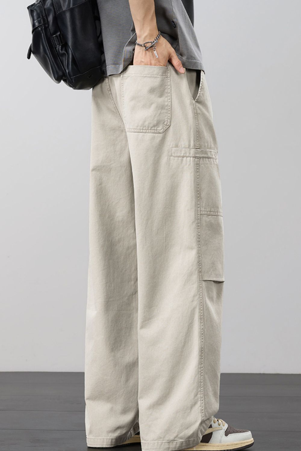 Men's Plus Size Loose Fit Cargo Pants with Drawstring