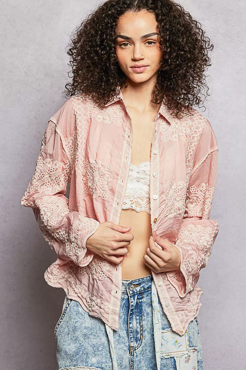 POL Embroidery Button Down Long Sleeve Shirt