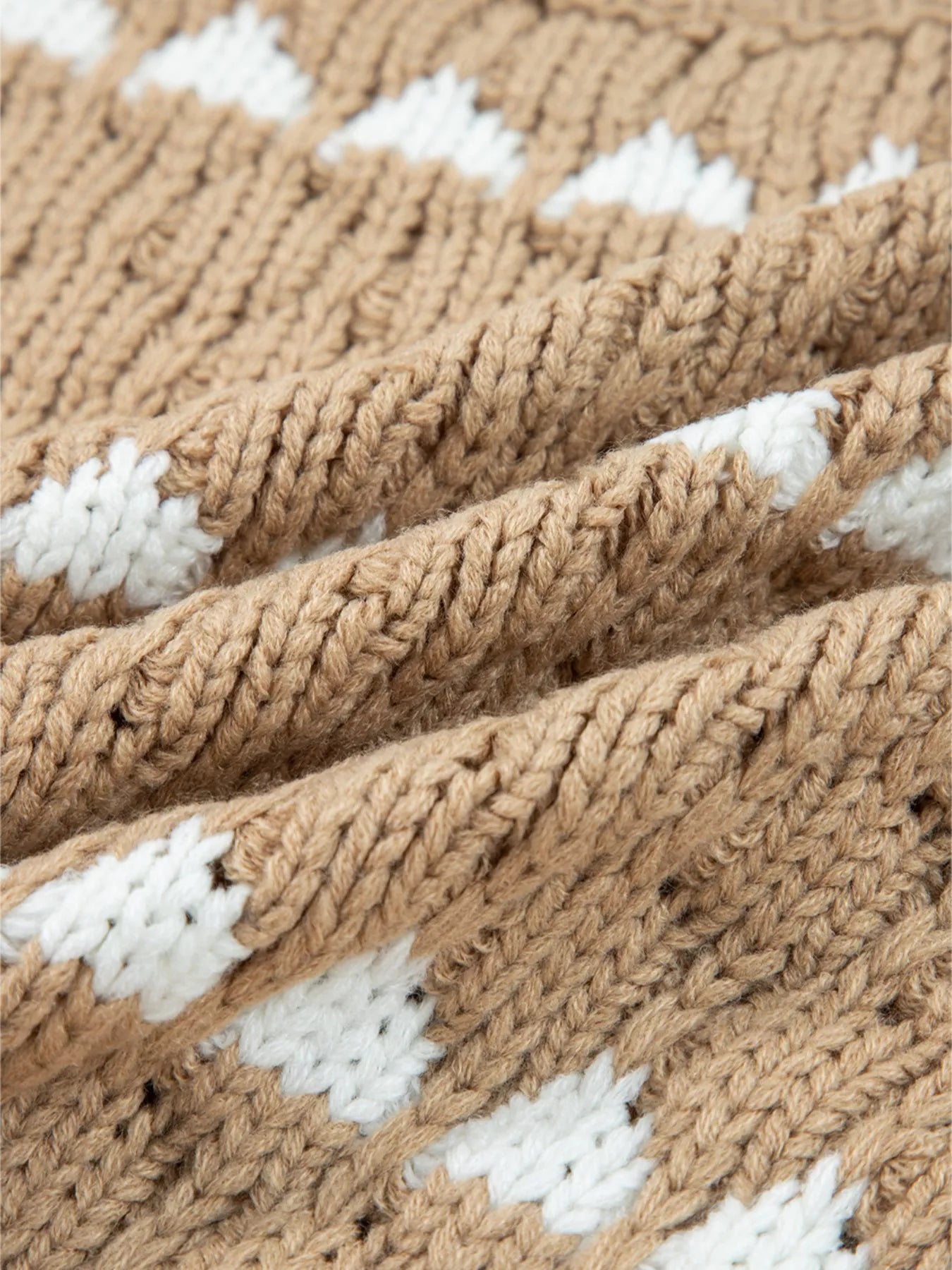 Contrast Detail Textured Knit Puff Sleeve Baggy Sweater
