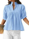 Notched Puff Sleeve Blouse