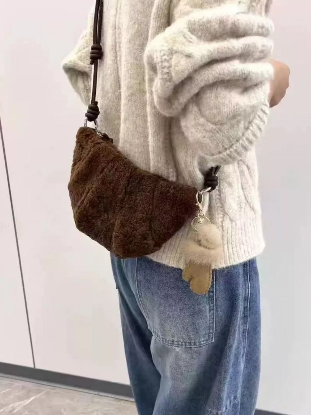 Knot Strap Furry Crossbody Bag