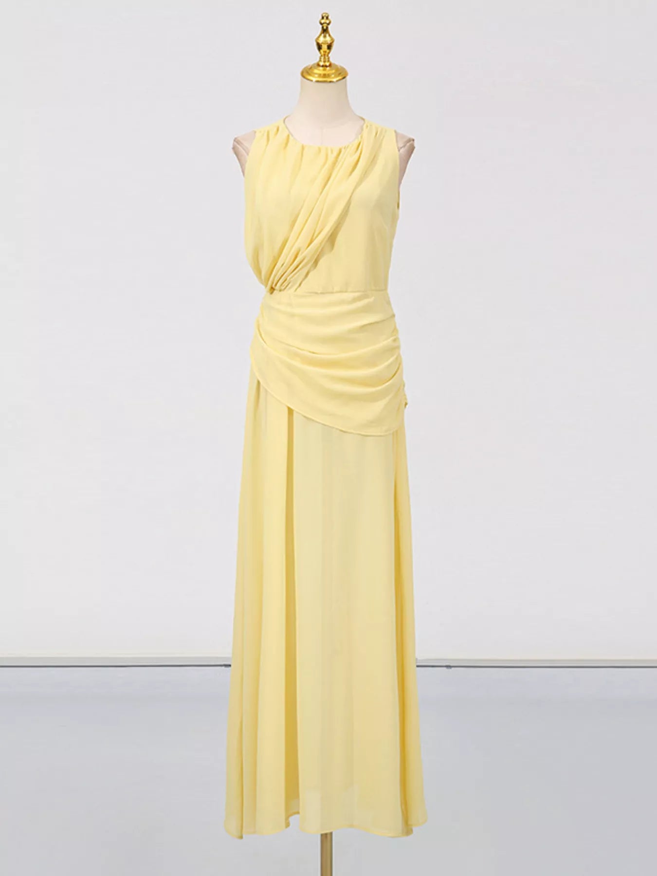 Sleeveless Ruched High-Slit Maxi Dress