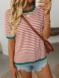 Mandy Striped Round Neck Half Sleeve Knit Top