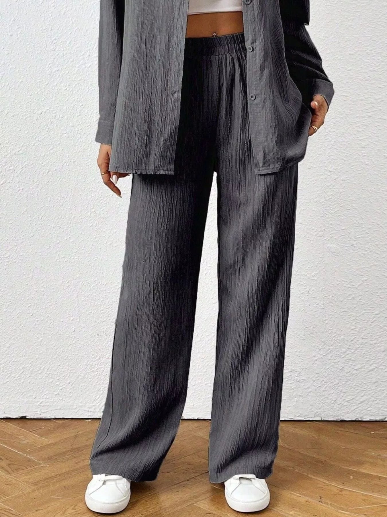 Button Up Long Sleeve Shirt and Pants Set