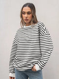 Striped Round Neck Oversized Casual Sweatshirt