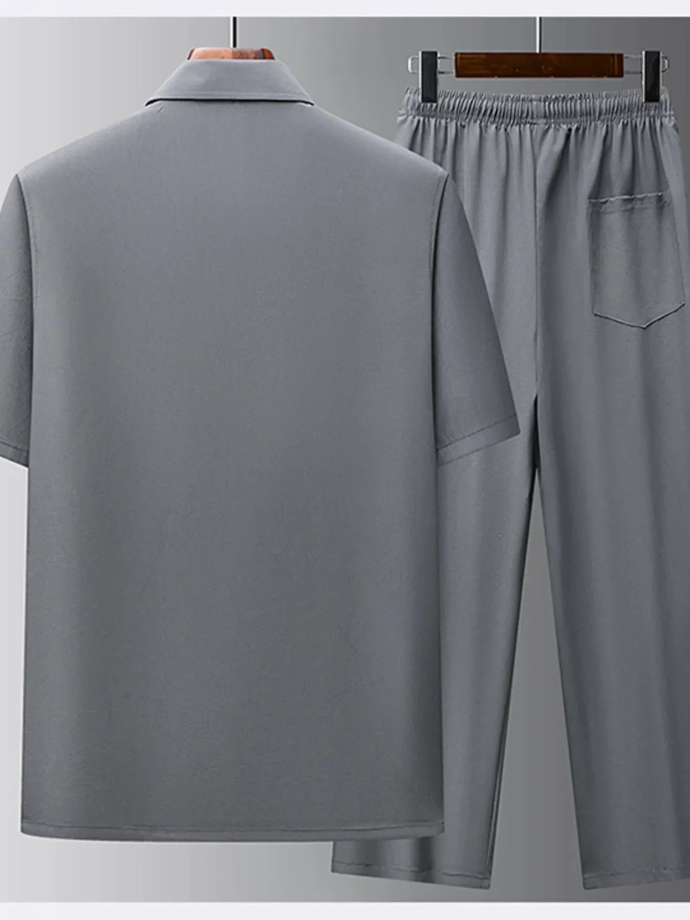 Men's Full Size Button Up Short Sleeve Top and Pants Set Plus Size