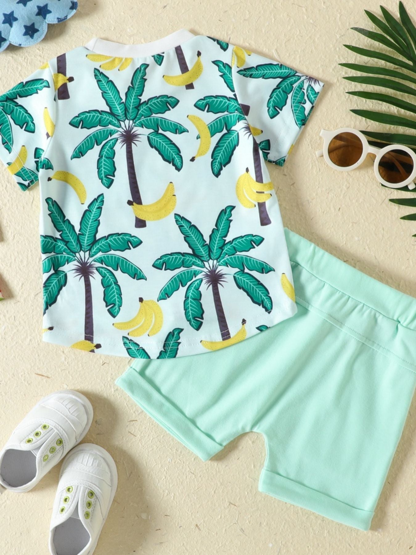 Children's Tropical Banana Print Casual Tee and Shorts Set