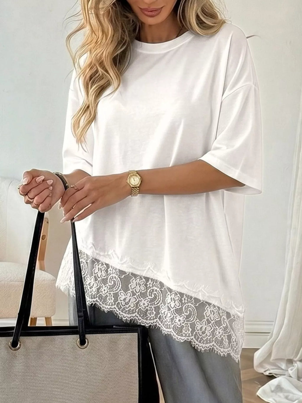 Lace Detail Half Sleeve T-Shirt