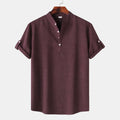 Men's Casual Mandarin Collar Short Sleeve Henley Shirt