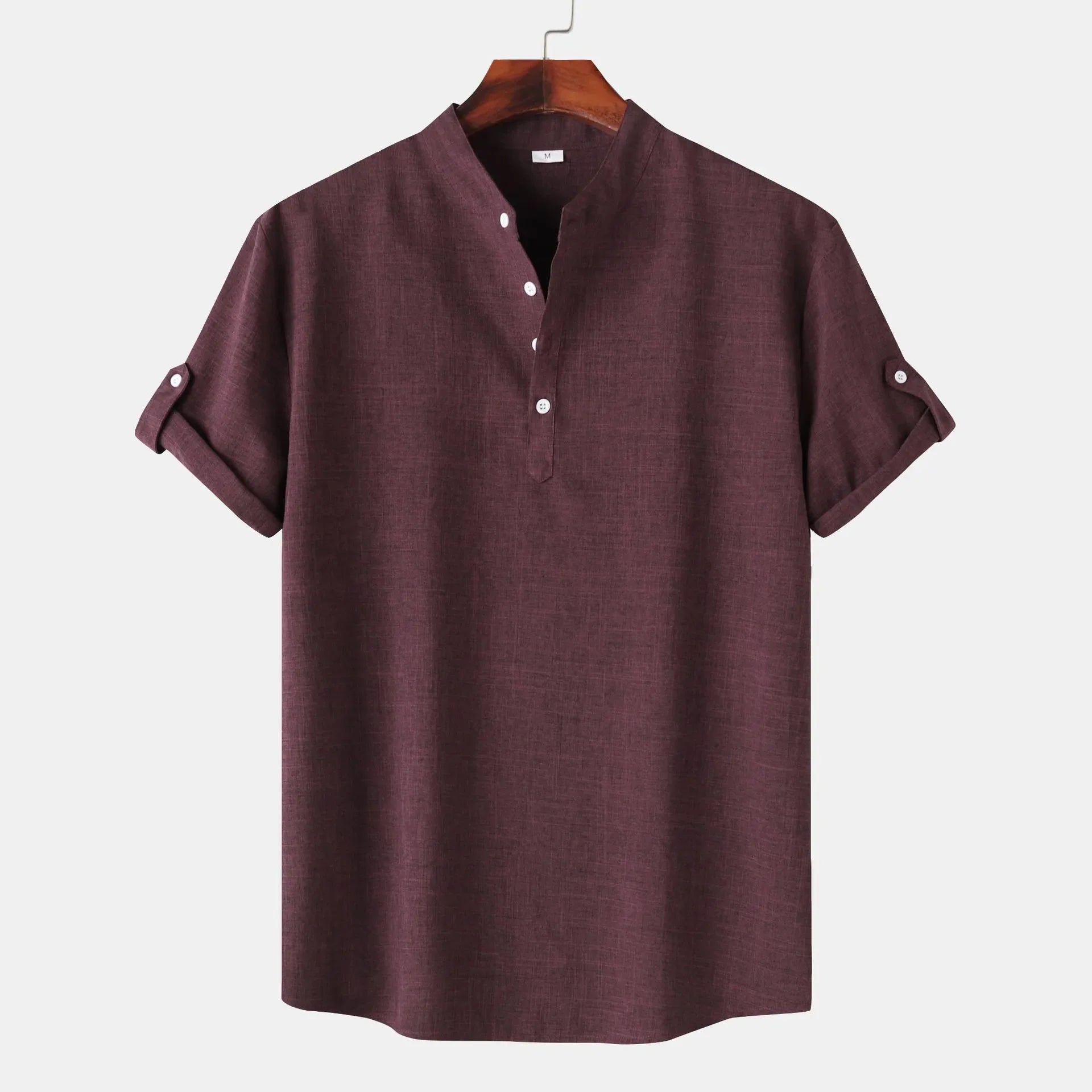 Men's Casual Mandarin Collar Short Sleeve Henley Shirt
