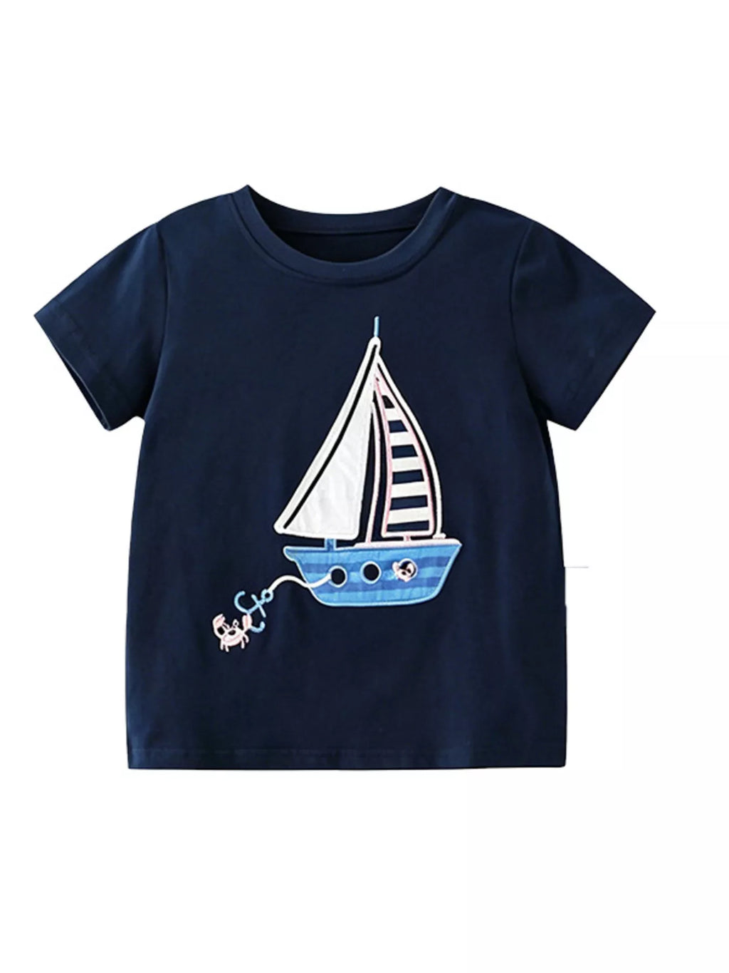 Children's Sailboat Graphic Round Neck T-Shirt