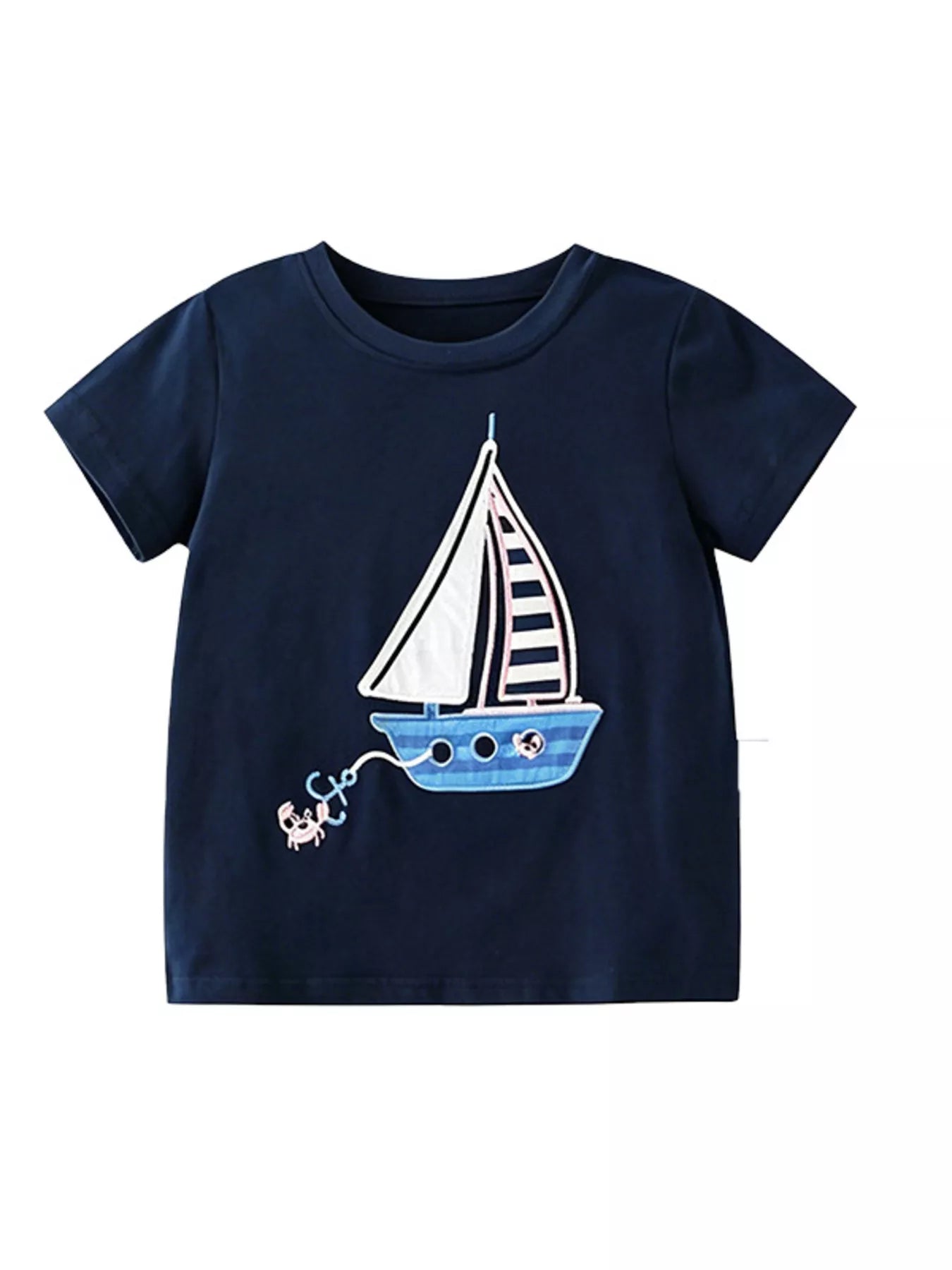 Children's Sailboat Graphic Round Neck T-Shirt