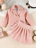 Children's Faux Leather Jacket & Pleated Skirt Set