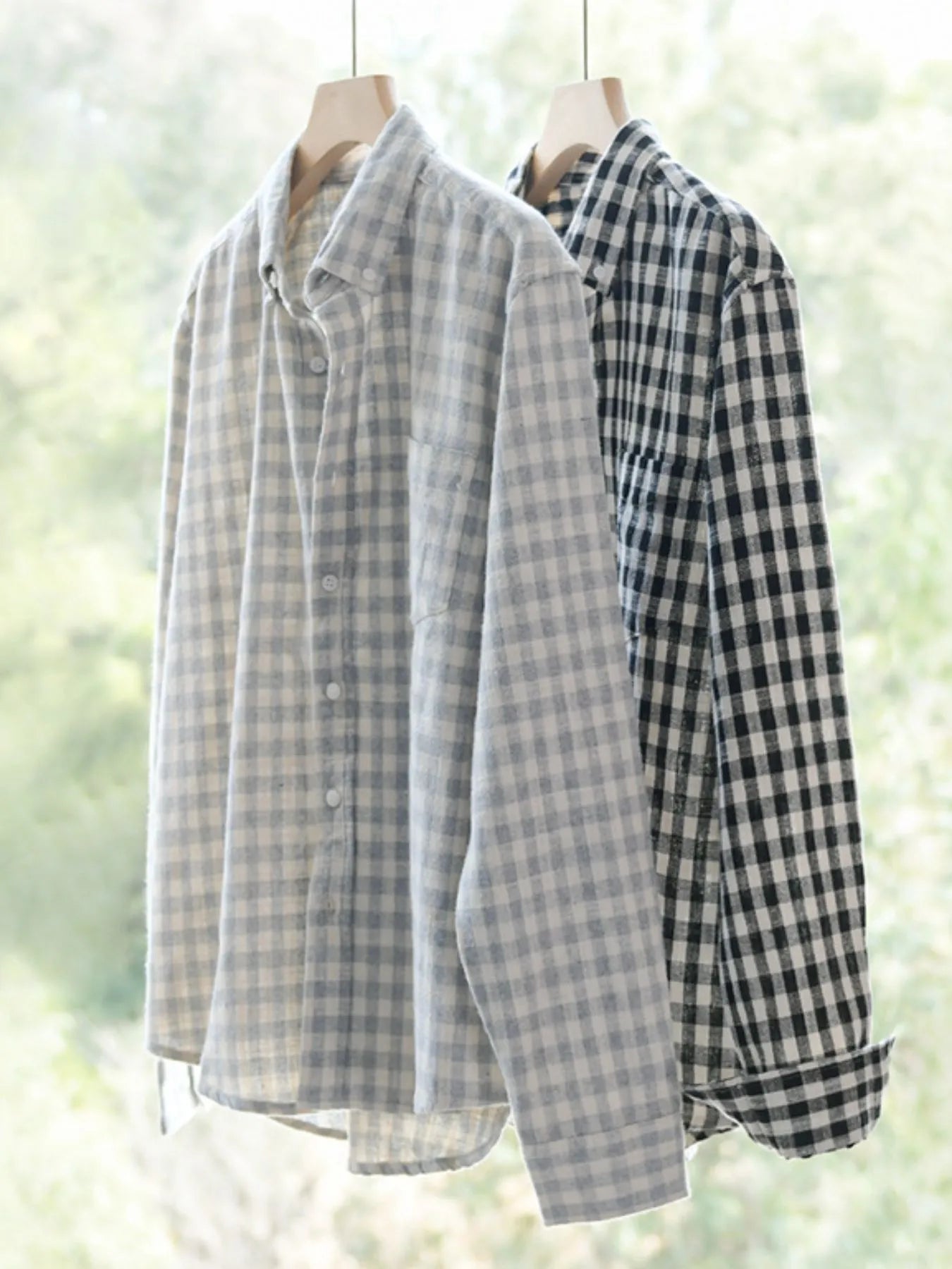 Men's Plus Size Gingham Check Button-Up Shirt