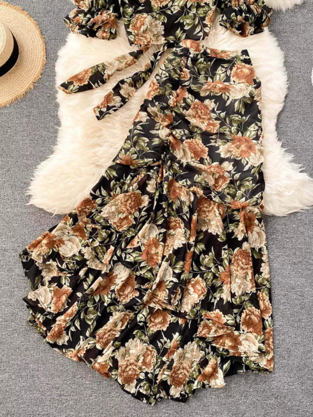 Floral Print Crop Top and Skirt Set