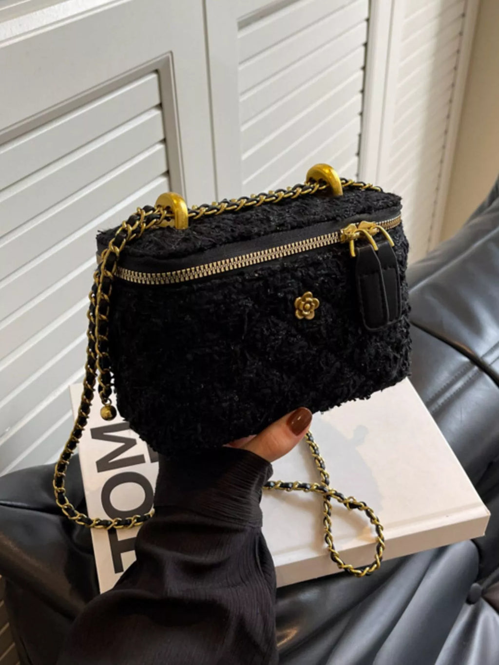 Tweed Crossbody Bag with Chain Strap