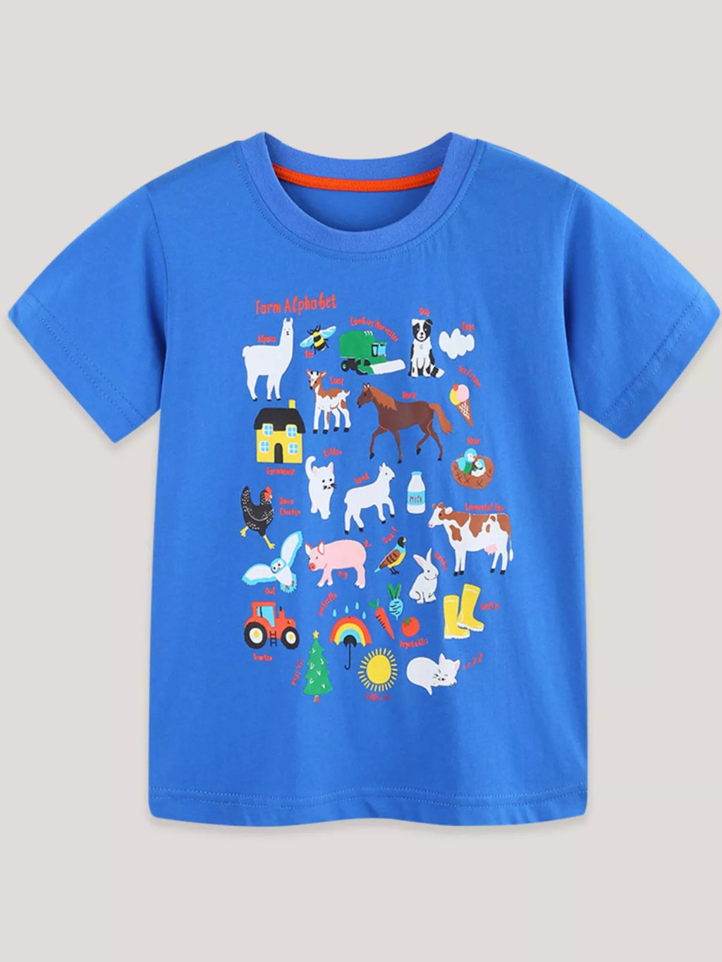 Children's Farm Alphabet Print Crew Neck T-Shirt