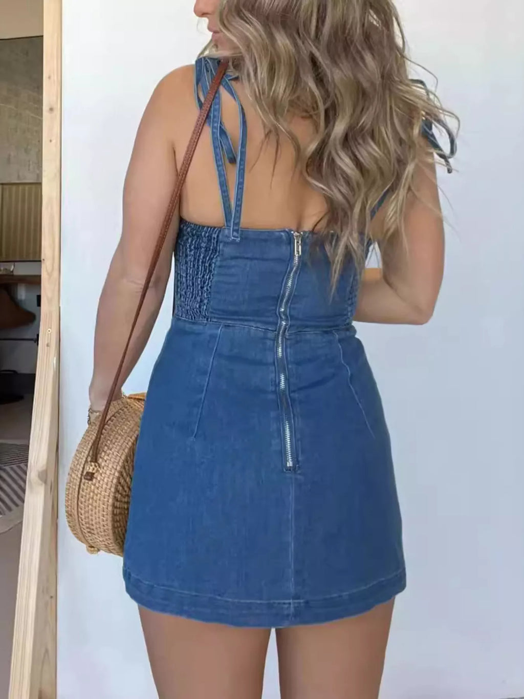 Full Size Tie-Strap Denim Mini Dress Plus Size