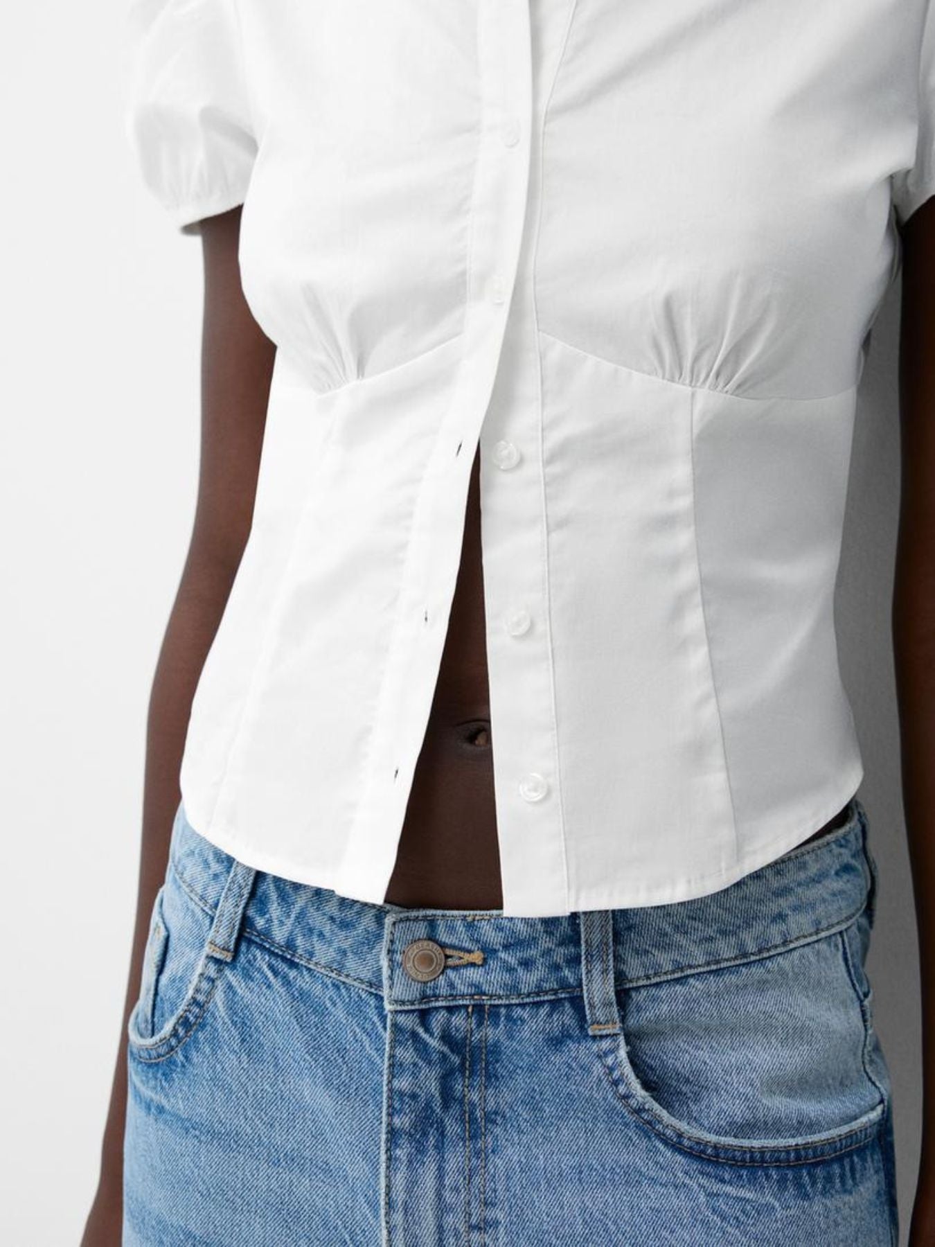 Striped Puff Sleeve Fitted Shirt