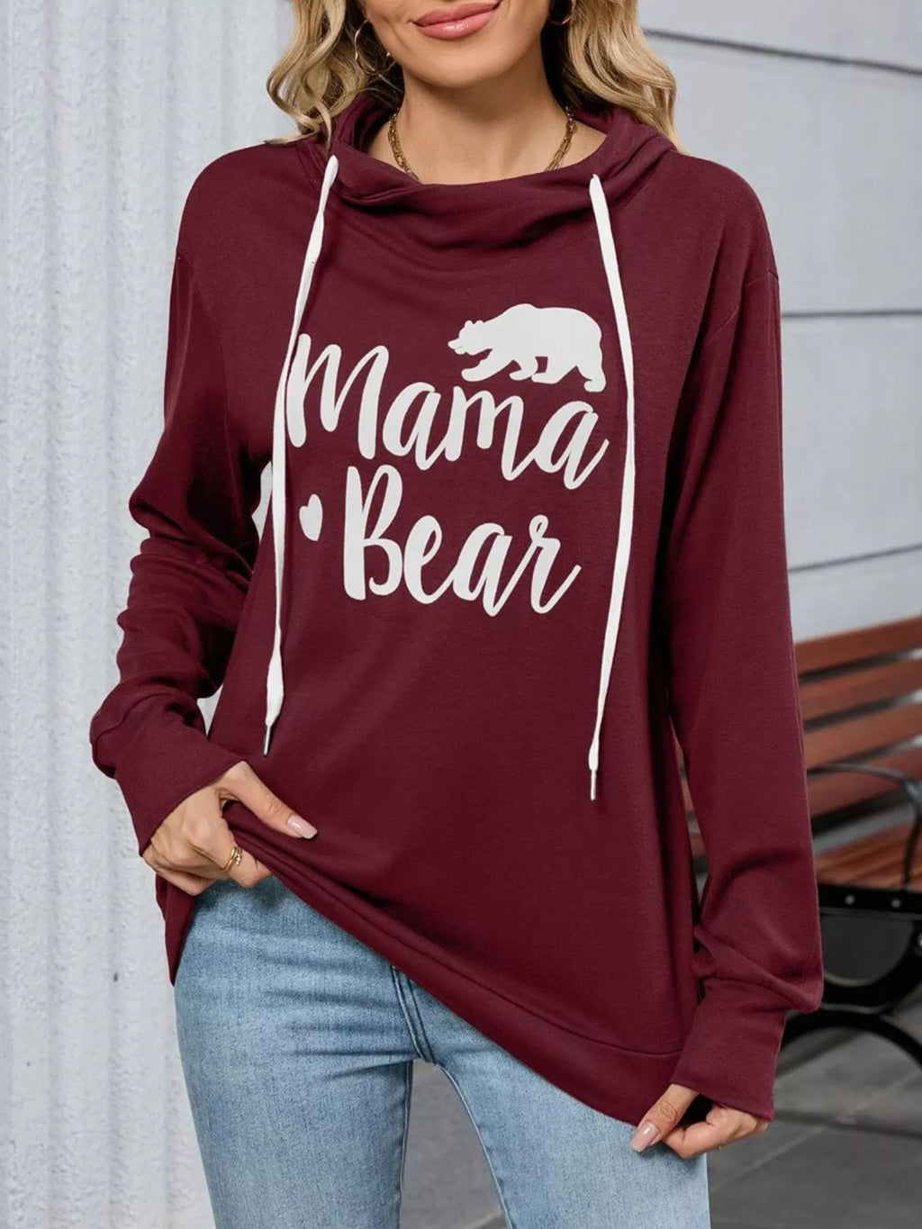 Contrast Letter Graphic Drawstring Long Sleeve Hoodie