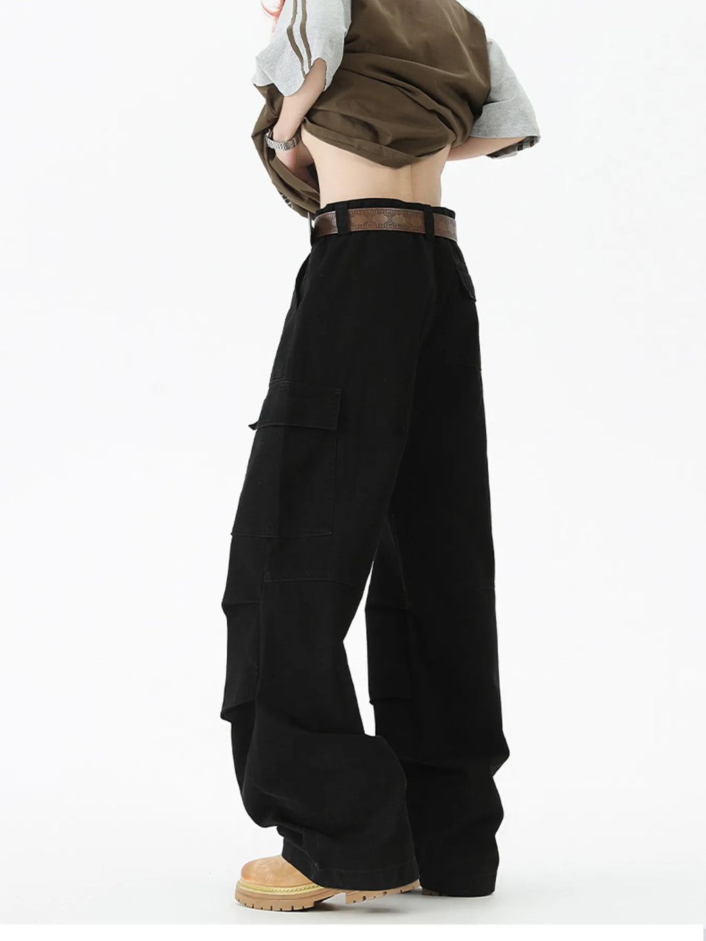 Men's Wide Leg Cargo Pants with Ruched Detail