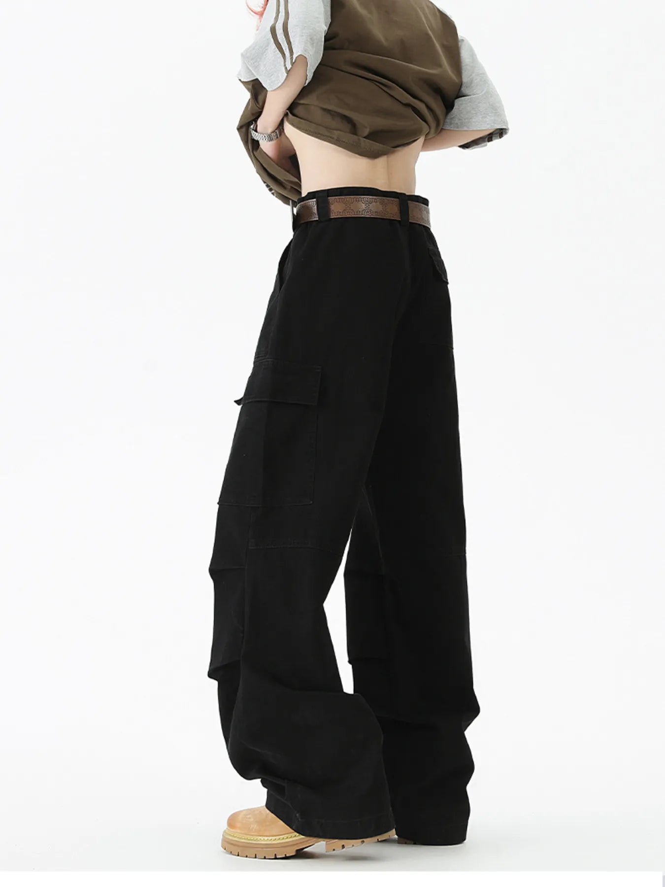 Men's Wide Leg Cargo Pants with Ruched Detail