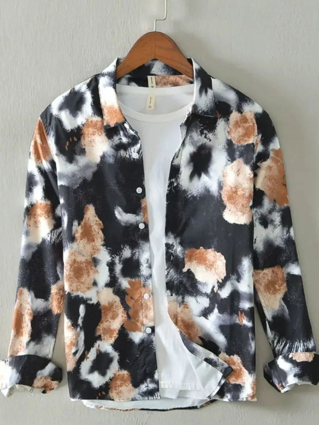 Men's Plus Size Printed Button Up Long Sleeve Shirt
