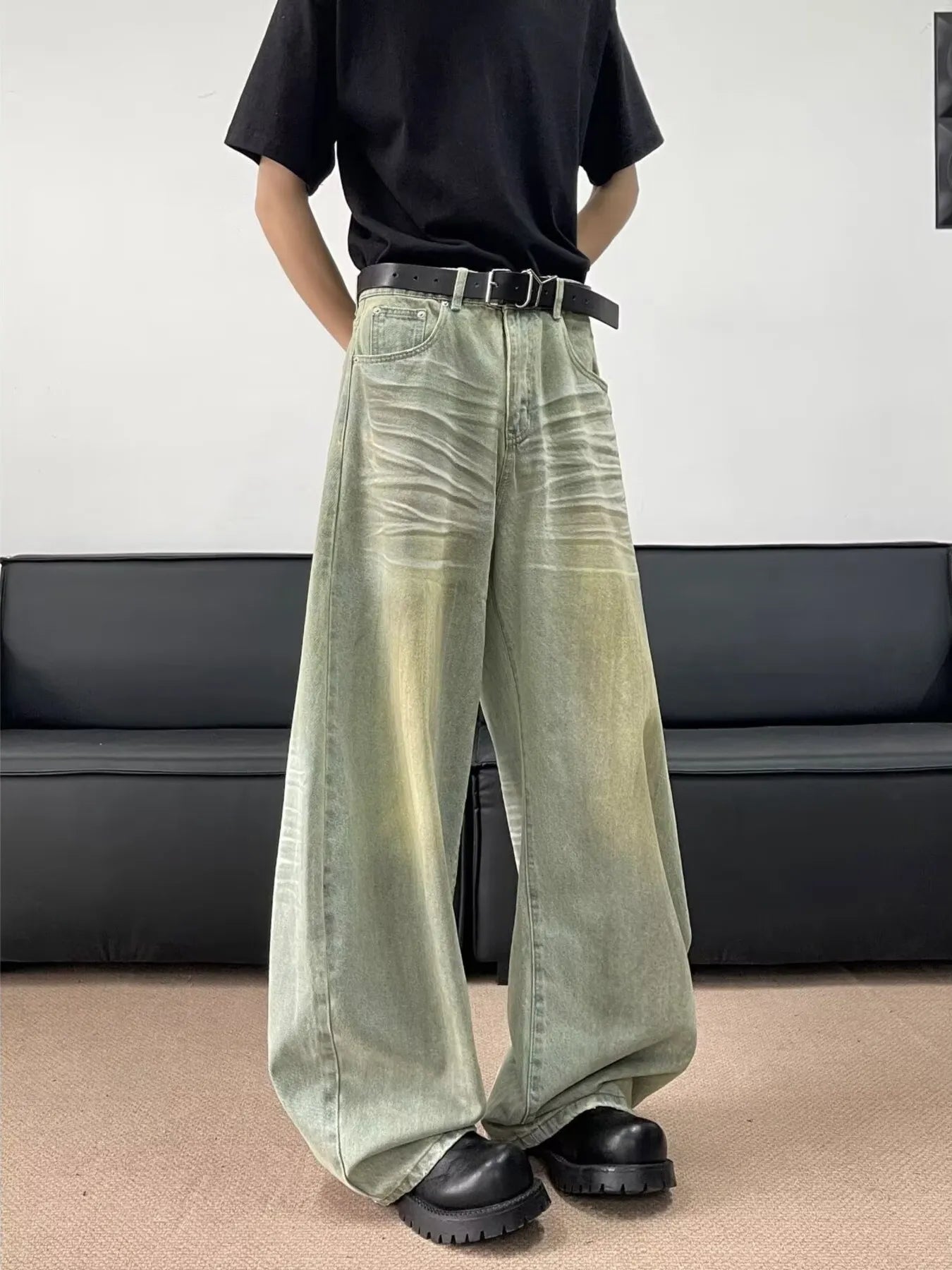 Men's Full Size Wash Wide Leg Jeans Plus Size