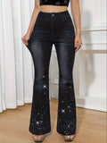 Rhinestone Embellished Flare Leg Jeans