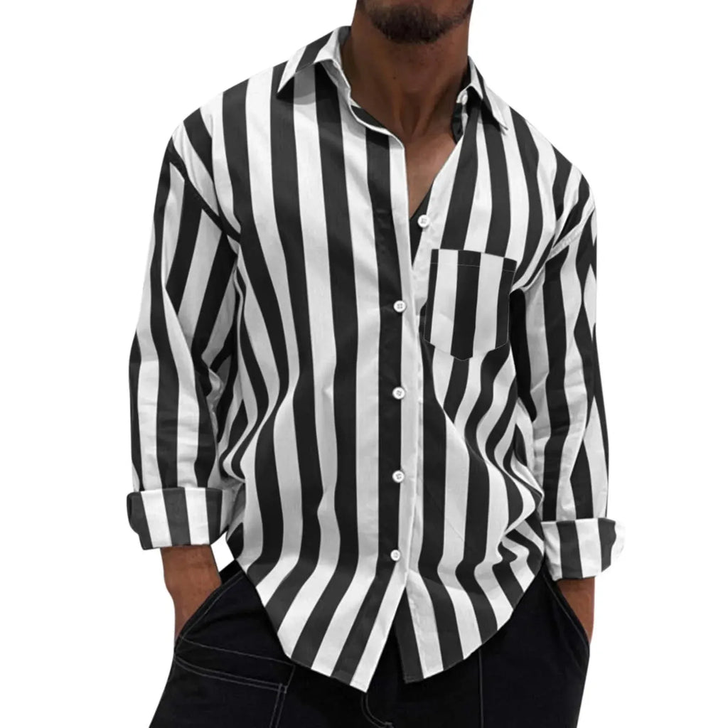 Men's Striped Button-Down Long Sleeve Shirt