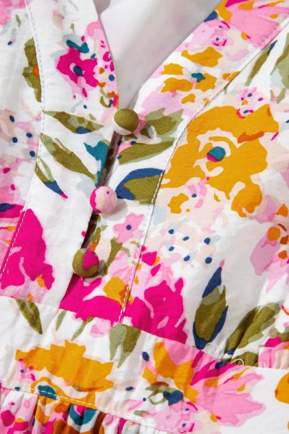 Floral Short Sleeve V Neck Dress with Pockets