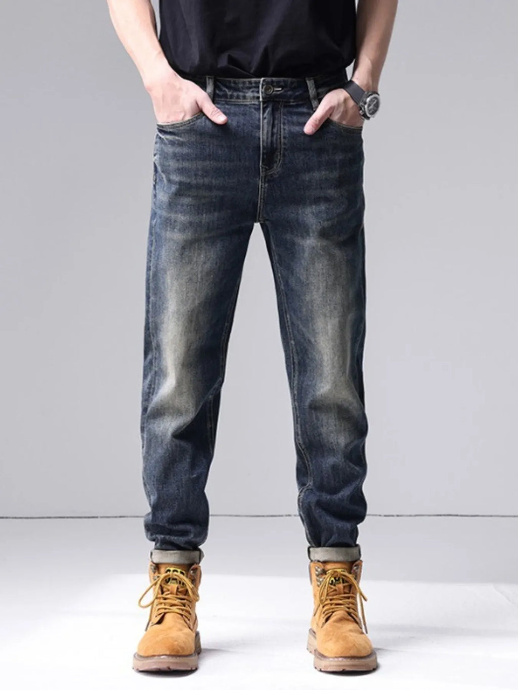 Men's Washed Straight Leg Jeans