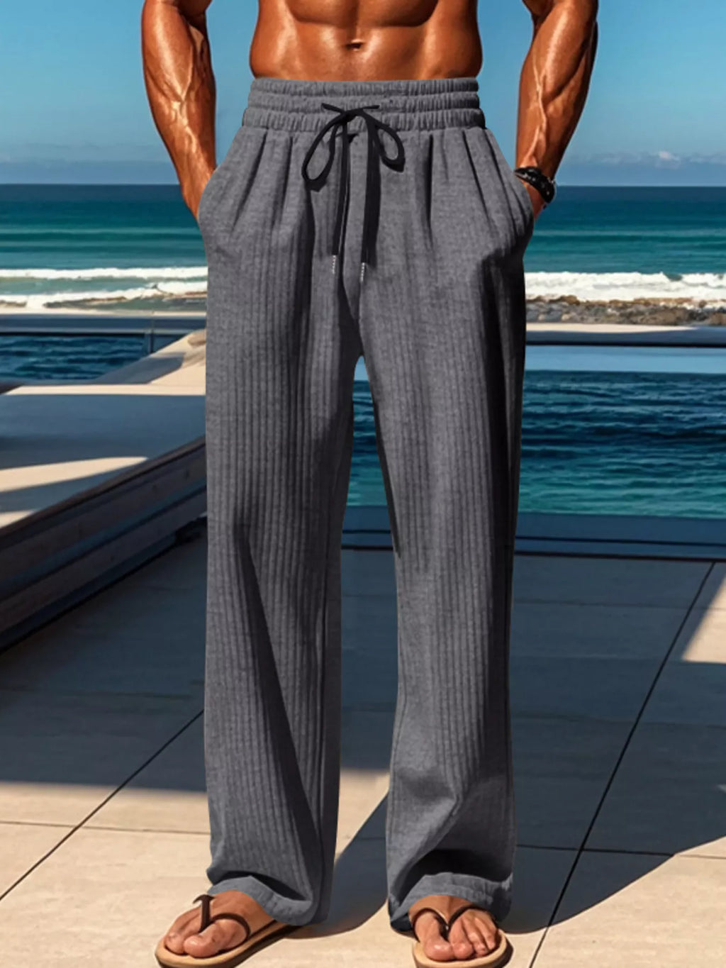 Men's Full Size Ribbed Knit Wide-Leg Pants Plus Size