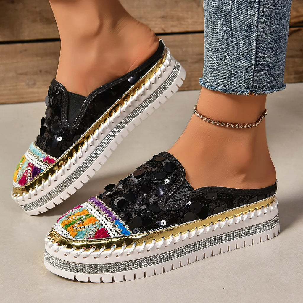 Sequin Round Toe Platform Loafers