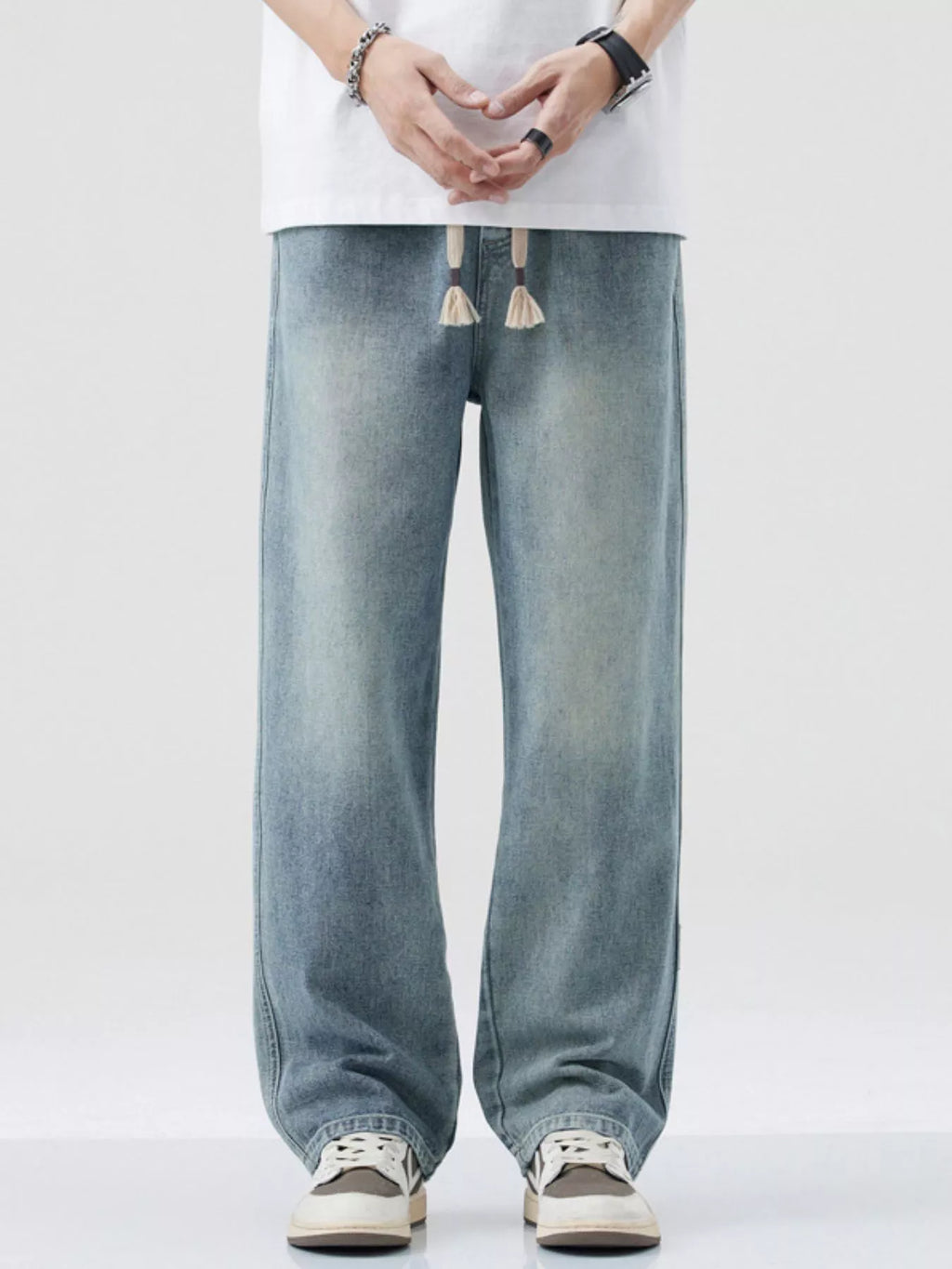 Men's Plus Size Washed Wide Leg Relaxed Fit Jeans