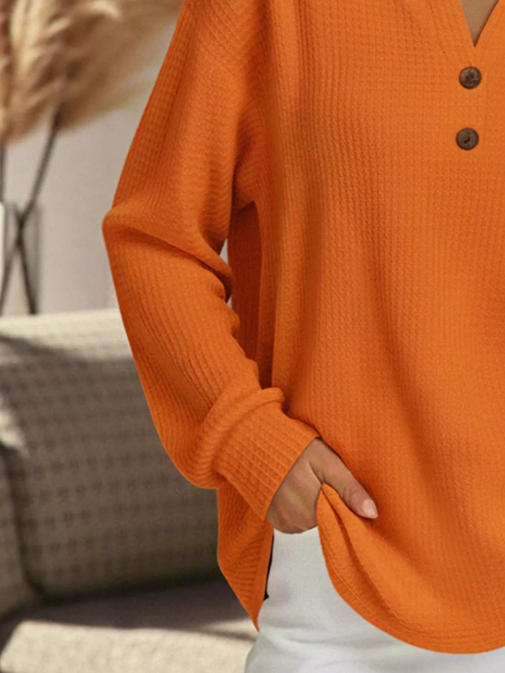 Full Size Textured Knit Decor Button Top Plus Size