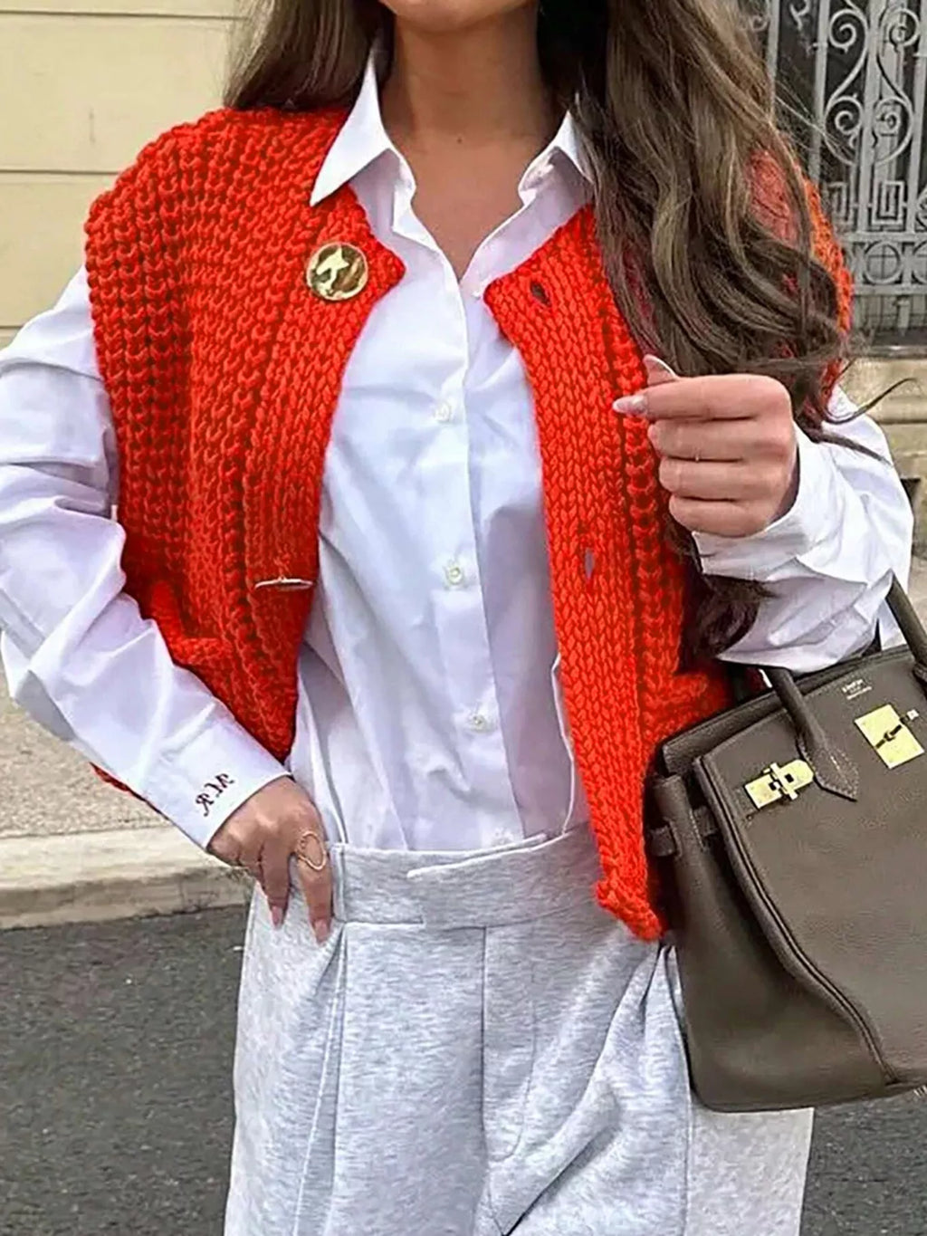 Chunky Knit Button-Down Sweater Vest