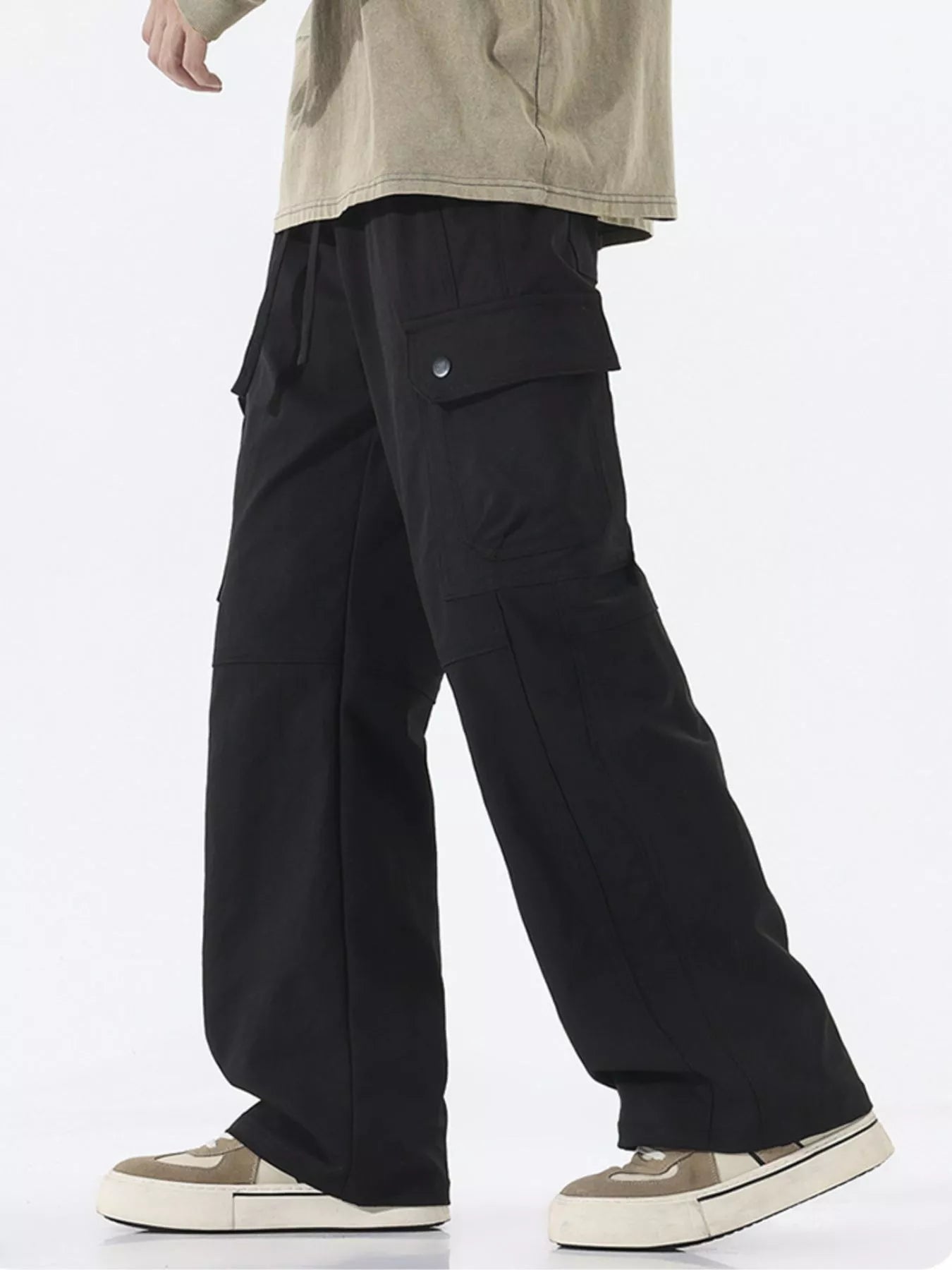 Men's Full Size Drawstring Cargo Wide Leg Pants Plus Size