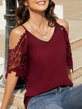 Cold Shoulder Lace Sleeve Blouse