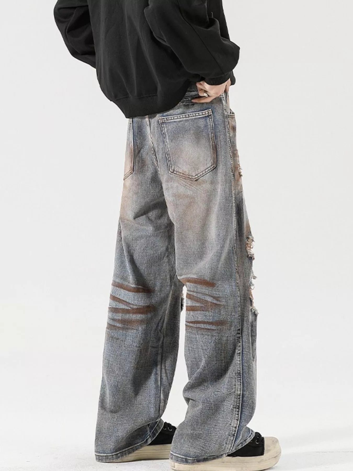 Men's Full Size Distressed Wide Leg Jeans Plus Size