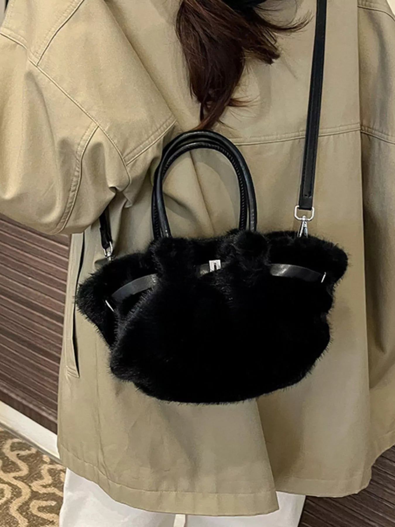 Fluffy Crossbody Bag with Buckle Detail