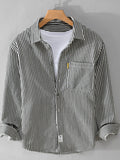 Men's Plus Size Striped Button Up Long Sleeve Shirt