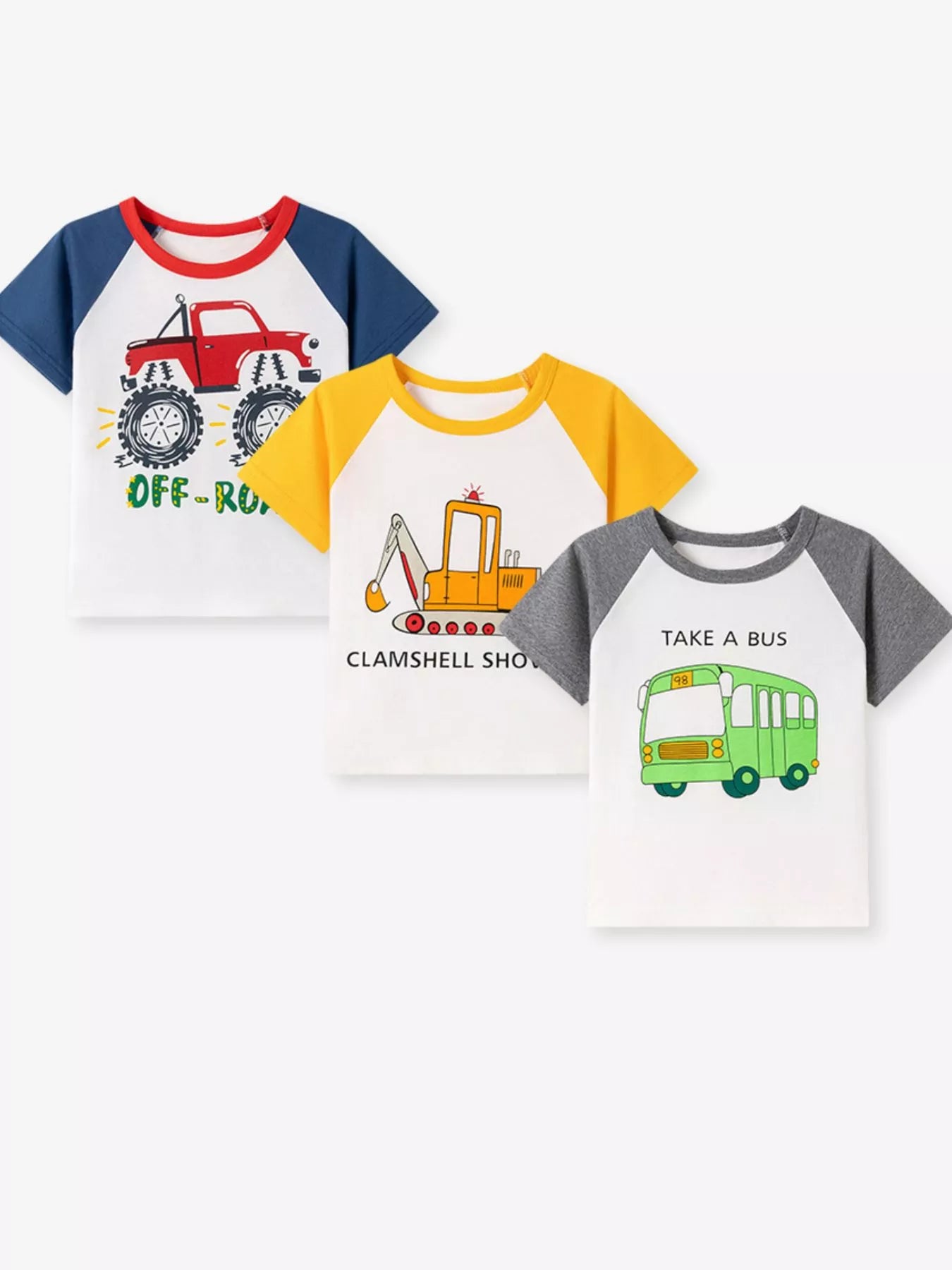 Children's Cartoon Vehicle Graphic Raglan Sleeve T-Shirts