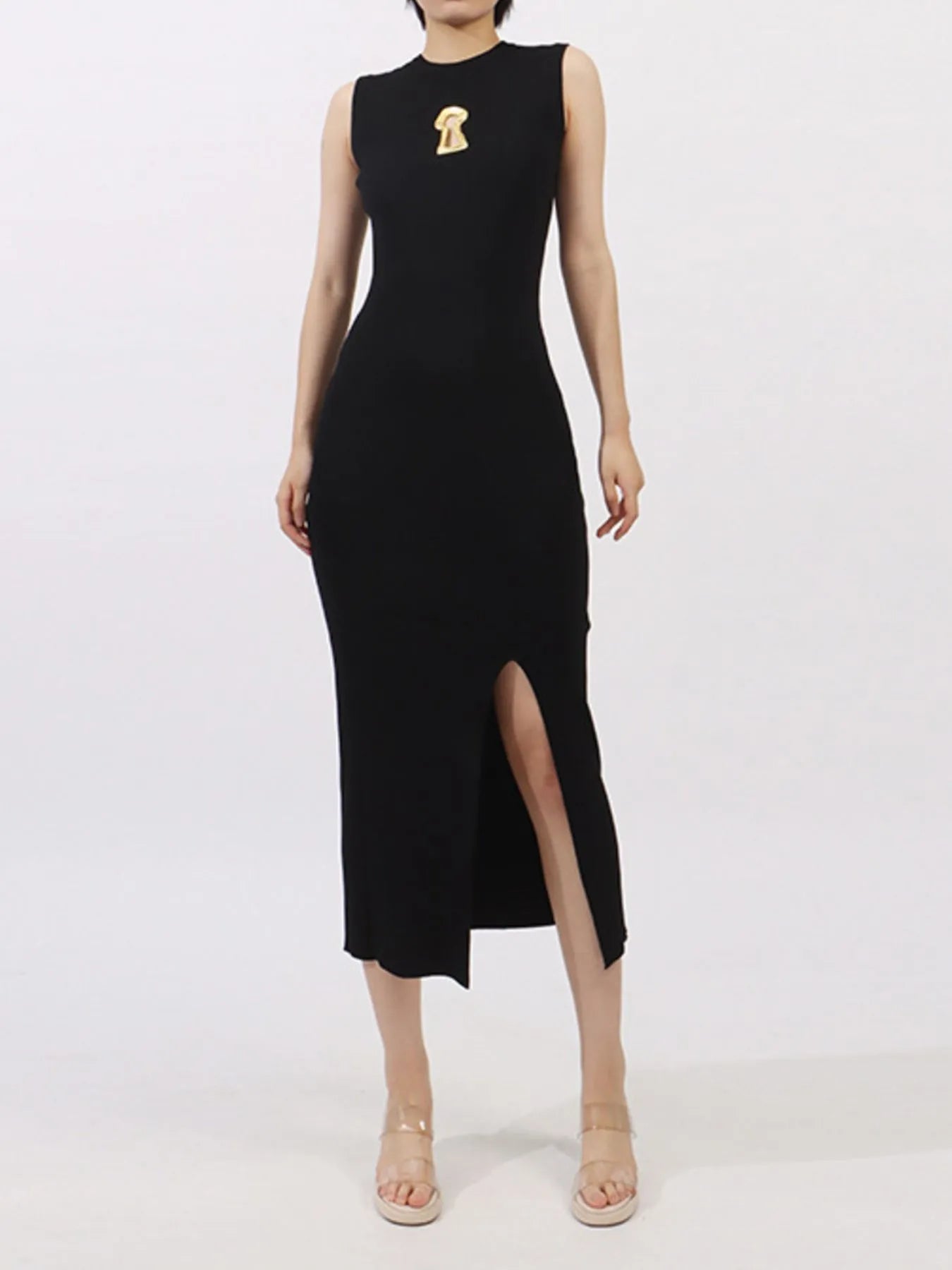 Slit Round Neck Sleeveless Dress
