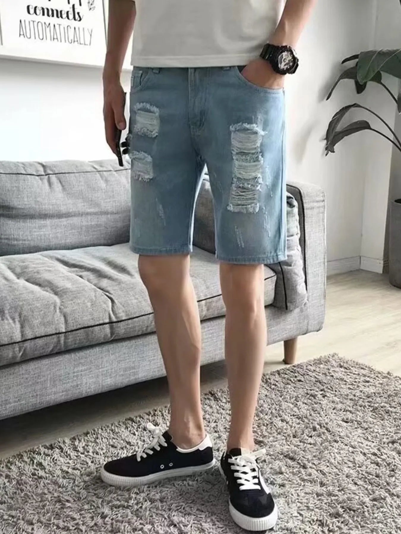 Men's Distressed Wash Denim Shorts