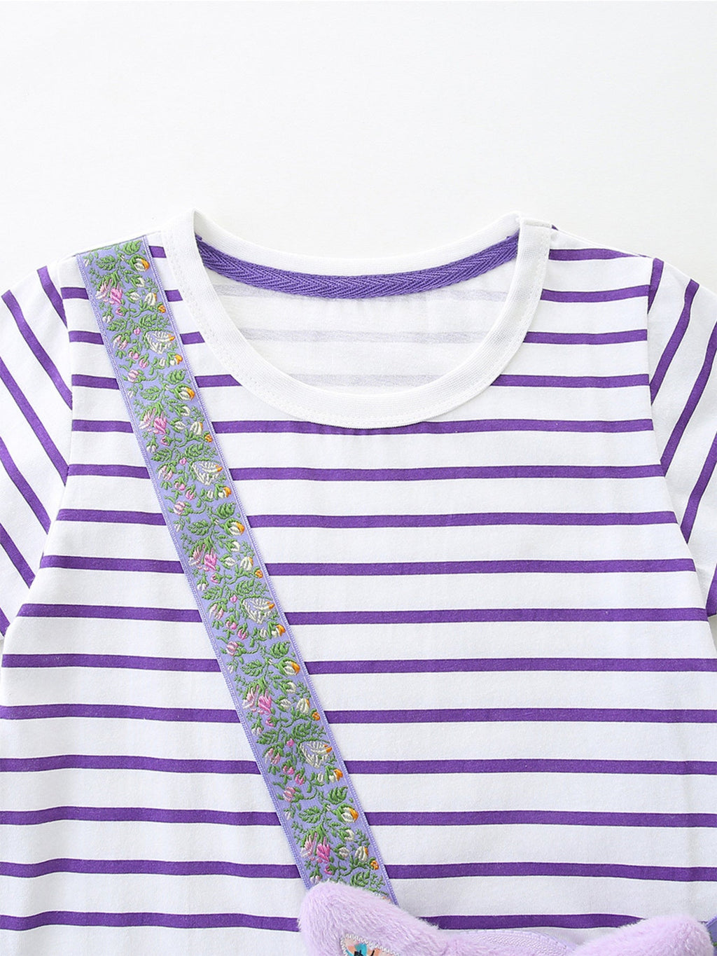 Children's Striped Casual Dress with Cat Bag