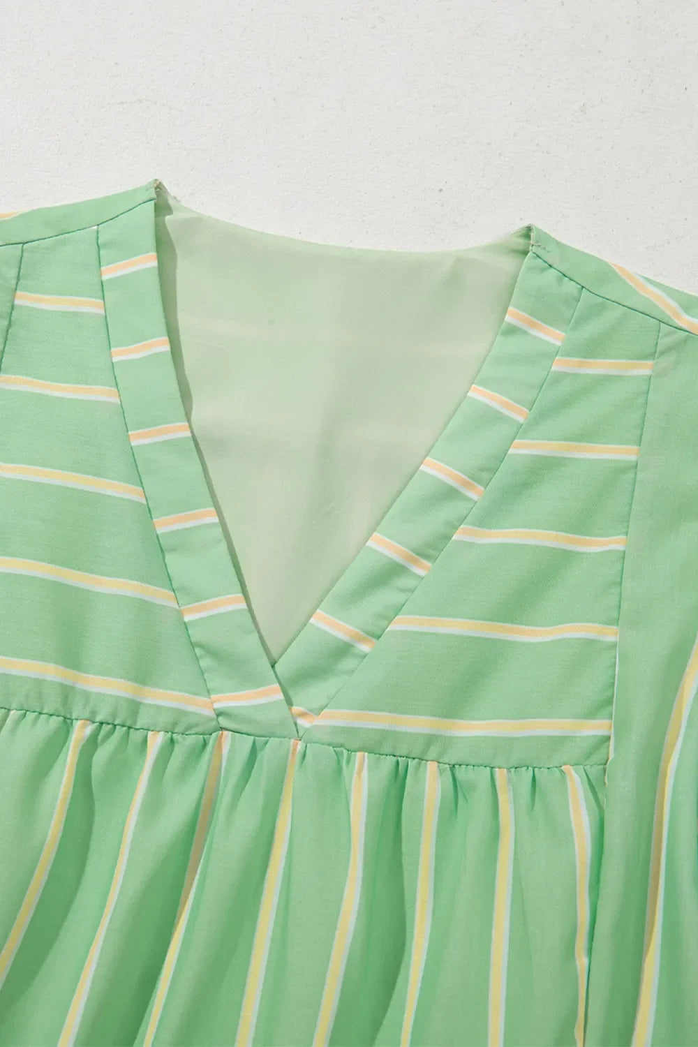 Stripe V Neck Short Sleeve Frilled Detail Dress