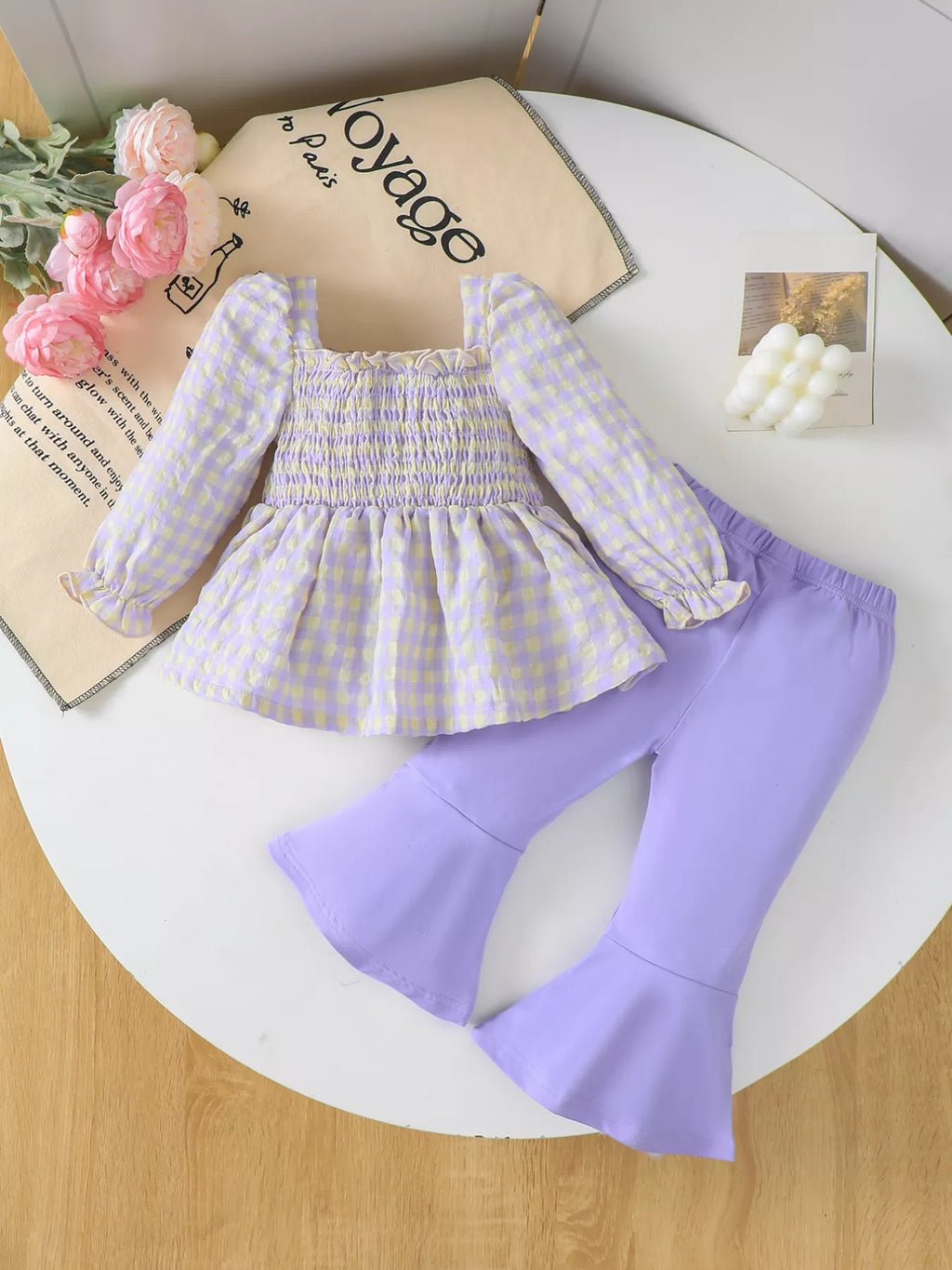 Children's Gingham Smocked Top and Bow Pants Set